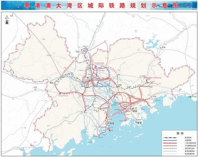 大湾区城际铁路规划示意图